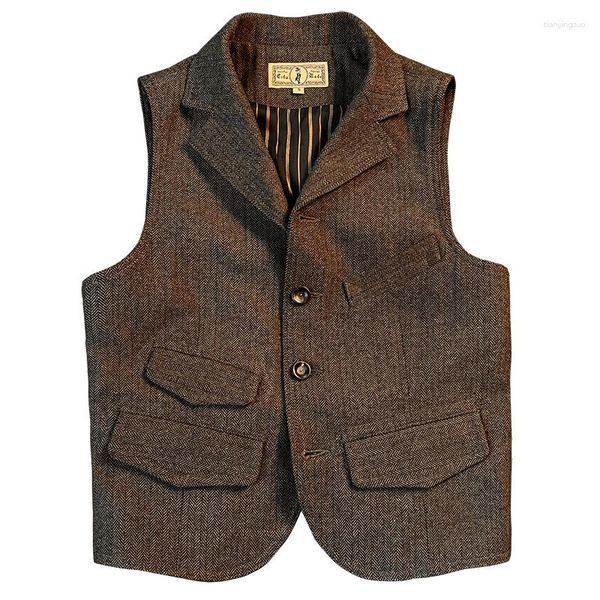Coletes masculinos vintage estilo curto colete de tecido de lã masculino moda cavalheiro jaquetas sem mangas outono negócios casual colete de alta qualidade