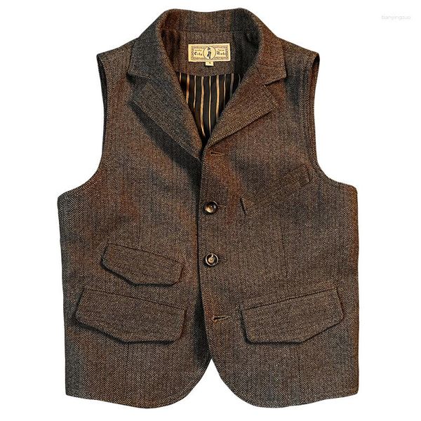 Gilet da uomo Gilet in tessuto di lana da uomo stile corto vintage Gilet senza maniche da uomo alla moda Gilet casual da lavoro autunnale Alta qualità