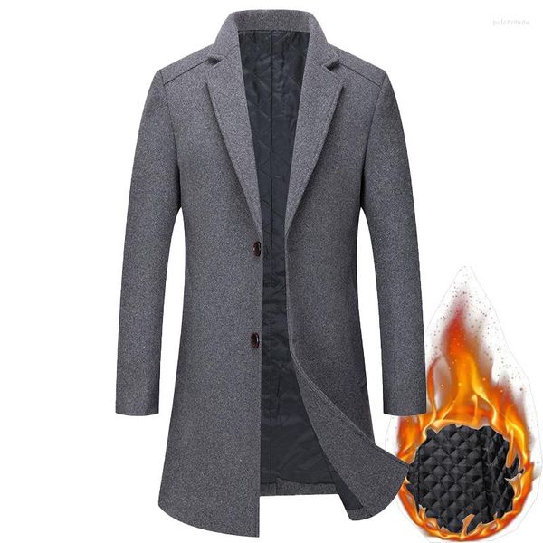 Trench da uomo 2023 Autunno e Inverno Boutique Lana Nero Grigio Classico Tinta unita Giacca da uomo Cappotto di lana extra lungo caldo spesso