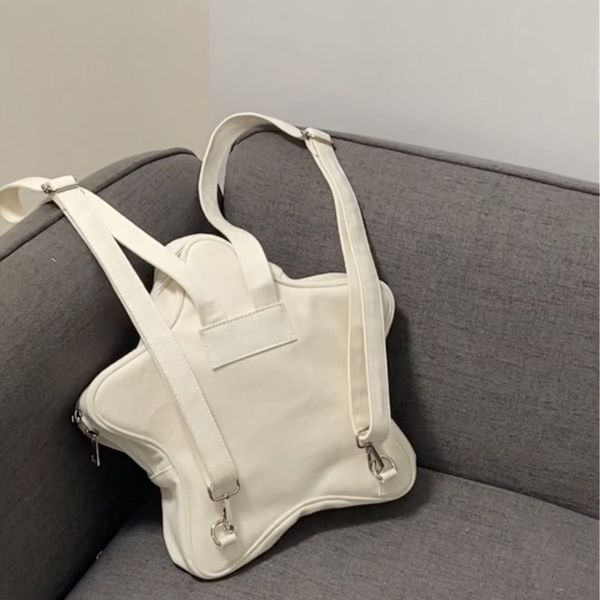 Okul çantaları y2k Japon kawaii beş nokta yıldız kitap çantası tatlı pembe kalp baskısı backpack genç bayanlar moda pu deri beyaz 230801