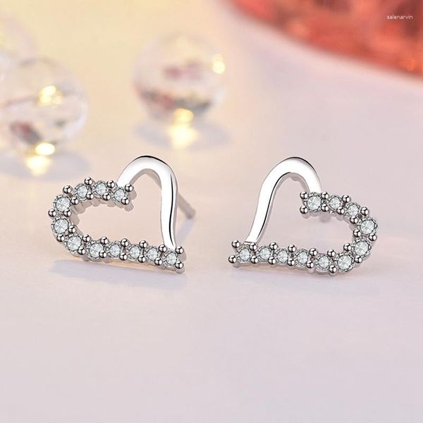 Brincos meninas bonitos ouro rosa cor prata pequeno coração para mulheres branco brilhante zircão cristal austríaco brincos de casamento Cz