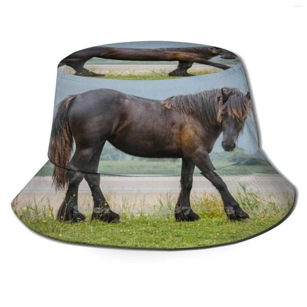 Boinas Meu cabelo precisa de uma escova! Chapéu de balde Protetor solar Chapéus Cavalo Animal Friend Equine Mammal Black Ride One Domestic Equestrian Outside