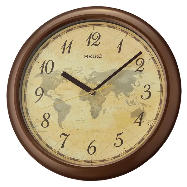 12 World Map Wall Clock, металлический коричневый, традиционный кварц аналог QHA006ZLH