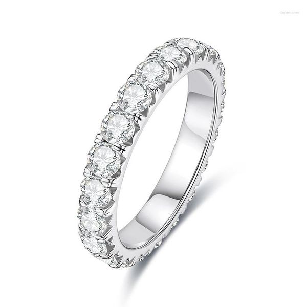 Cluster Rings Fashion Eternity 3mm Faísca Moissanita Banhado a Ouro Faixa de Prata Para Mulheres Jóias de Casamento