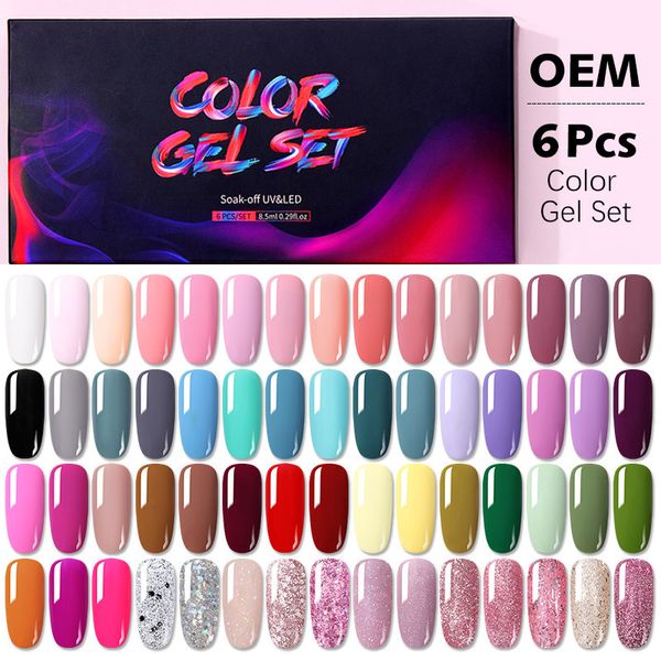 Conjunto de esmaltes para unhas 6 pçs Conjunto de lantejoulas Matte Shimmer Gel Base de longa duração Top Coat Kit Glitter Imersão fora UV LED Art 230802