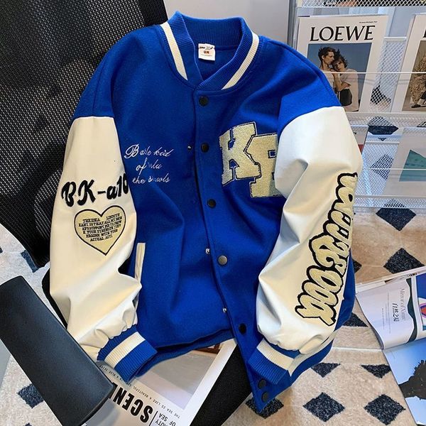 Jaquetas masculinas americana vintage klein azul hip hop y2k solto homens e mulheres roupas finas de beisebol jaqueta de corrida de rua 3xl 230802