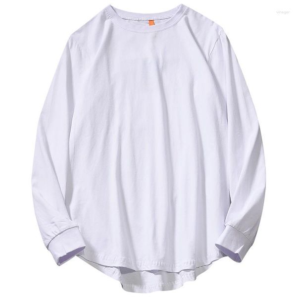 Camisetas masculinas de algodão com gola redonda no atacado primavera solta cor sólida estilo hip-hop manga longa