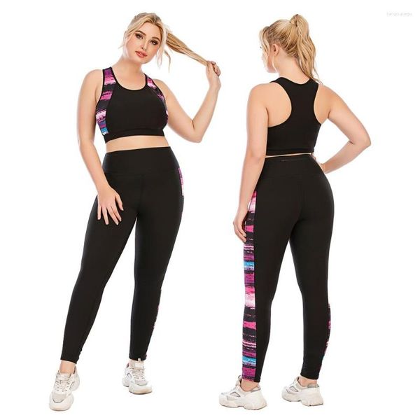 Calças femininas de duas peças sutiã esportivo tamanho grande para agasalhos gordinhos leggings conjuntos de ginástica grandes cintura alta top de ioga jogging roupas de verão