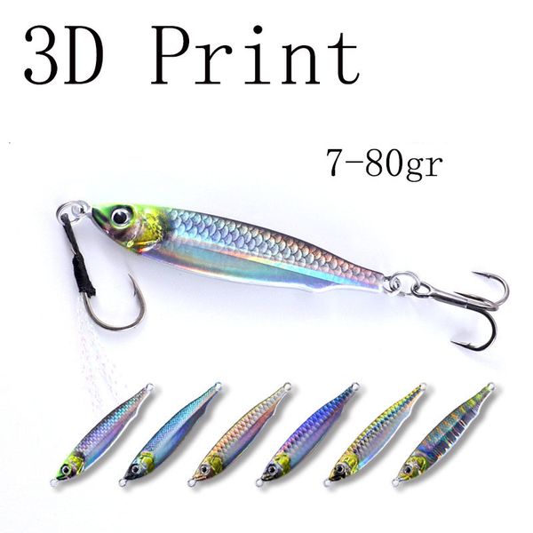 Esche Esche 3D Stampa Metal Jig Fishing Shore Jigging Sea Lento realistico Micro Jigg Ultra Slim Spoon Laser Artificial Bait 230802