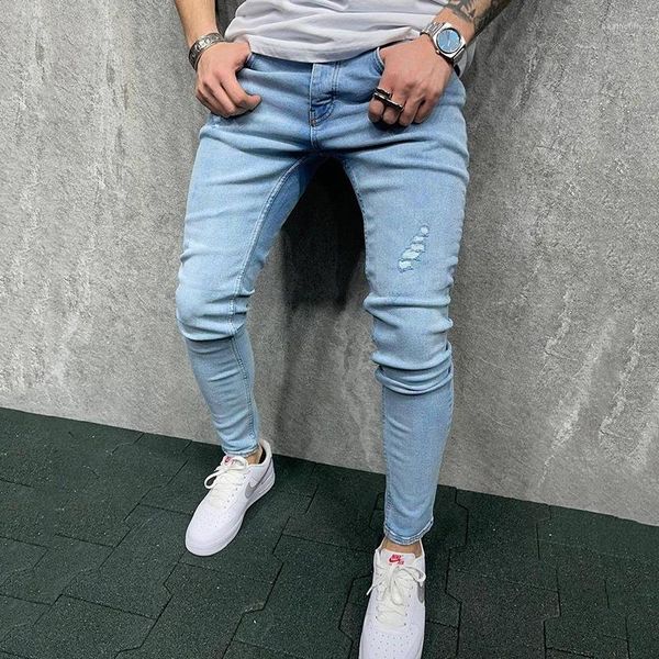 Jeans da uomo Pantaloni slim Stile coreano Trend Patch Stretch Mendicante casual strappato