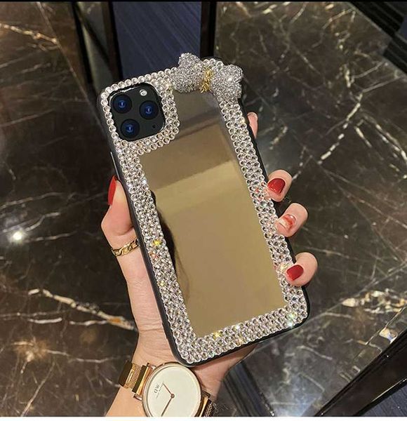 Capas de celular de luxo Bling Glitter Diamond Mirror capa de telefone acrílica para iphone 13 7 8 Plus X 12 XR MAX 11 Pro SE 10 6 6S Bow Girl Woman Cover L230731