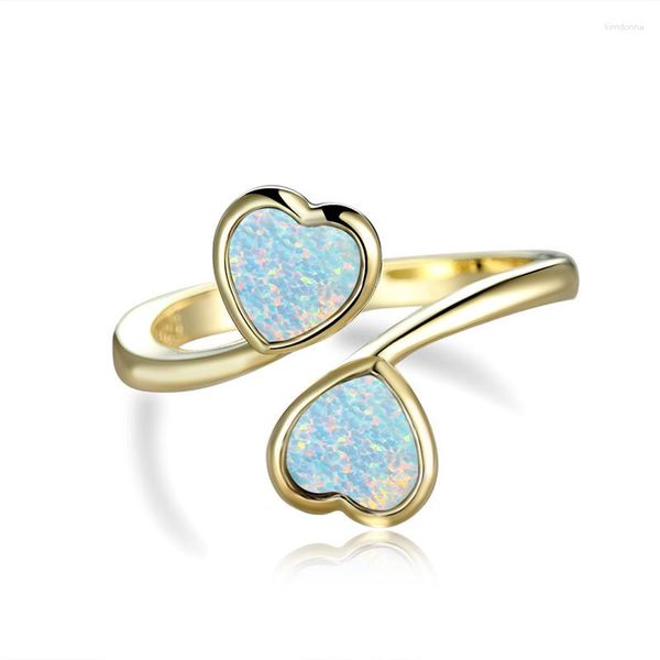 Anéis de casamento bonito feminino amor coração anel aberto branco azul opala pedra noivado vintage ouro prata cor para mulheres