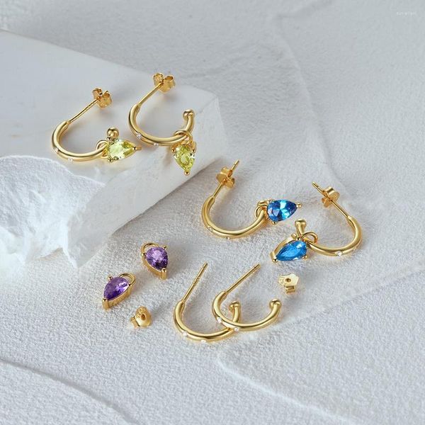 Orecchini BOAKO 925 Sterling Silver Gancio per l'orecchio a forma di C Giallo Blu Viola Ciondolo CZ Dopamina Per le donne Fidanzamento Gioielleria raffinata