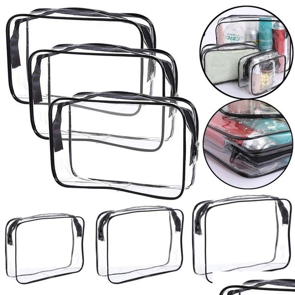 Altri articoli per la salute e la bellezza Borsa da toilette trasparente Borsa da trasporto con cerniera in PVC impermeabile Set di organizer per trucco portatile per viaggio Drop Deliv Dhyra