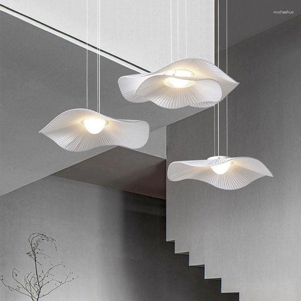 Kolye lambaları Nordic Saf Beyaz Led Işıklar Minimalizm Kumaş Yemek Odası İçin Askılar Lambası Modern Asılı Kapalı Armatürler