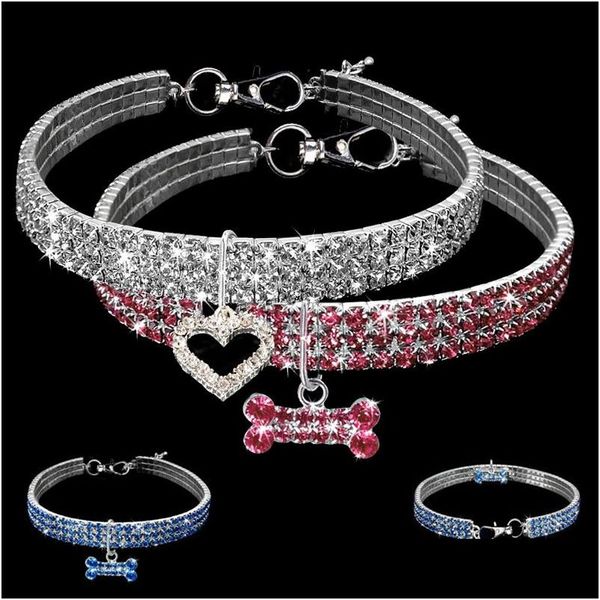 Coleiras para cães Trelas com strass Suprimentos para animais de estimação Coleira para gatos Cachorros de cristal Chihuahua Colar para cães pequenos, médios e grandes, joias com diamantes Dhylx