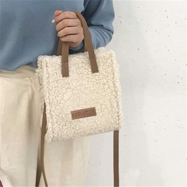 HBP Crossbody Bags Akşam Çantası Kadın Kış Omuz Kuzu Yünlü Sıcak Yumuşak Sonbahar İns Kare Çapraz Vücut Taşınabilir Bej Khaki Kız Preppy Style 220811