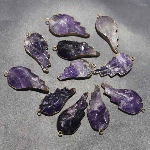 Anhänger-Halsketten, natürlich, hochwertig, Amethyst-Stein, Blatt vergoldet, Reiki-Charme, Schmuckherstellung, Zubehör, 5 Stück