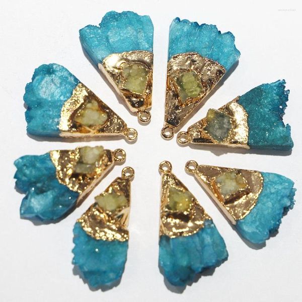 Подвесные ожерелья 4pcs/лот натуральный камень Голубой агат Брузи Золото покрытый Грезопное ожерелье Металлическое минеральное кусоч