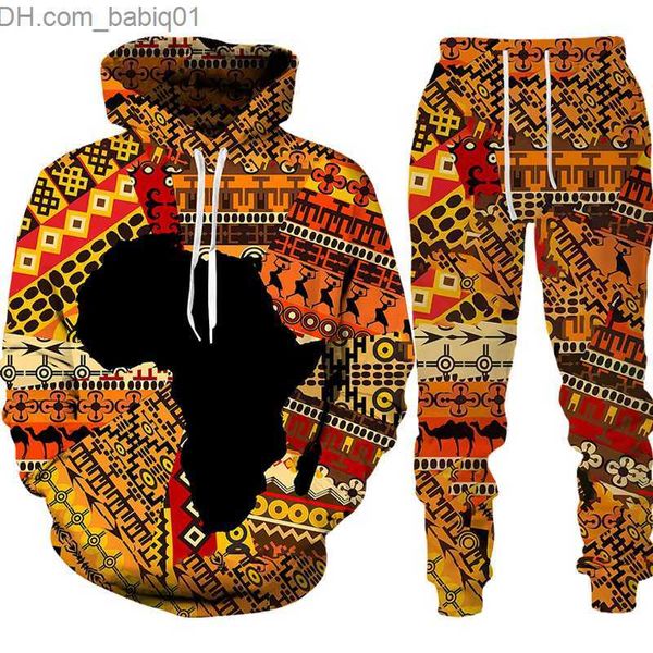 Мужские спортивные костюмы народные 3D 3D-печать брюки подходят для мужчин Женский спортивный костюм 2pc наборы с длинным рукавом этнический стиль африканский дэншики мужская одежда T230802
