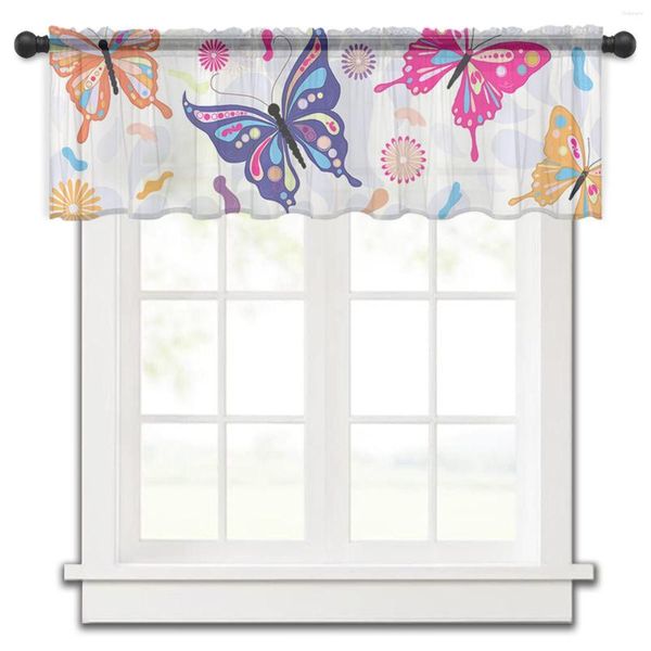 Curtain Butterfly Romantic Holiday Cartoon Cucina da cartone animato piccolo tulle a trasparente camera da letto corto soggiorno decorazioni per casa tende