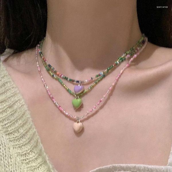 Catene Vintage Collana di perline carina Collane rosa per le donne Collares Cadena Rosario Gioielli Kpop Summer Bijoux Femme Colar Feminino