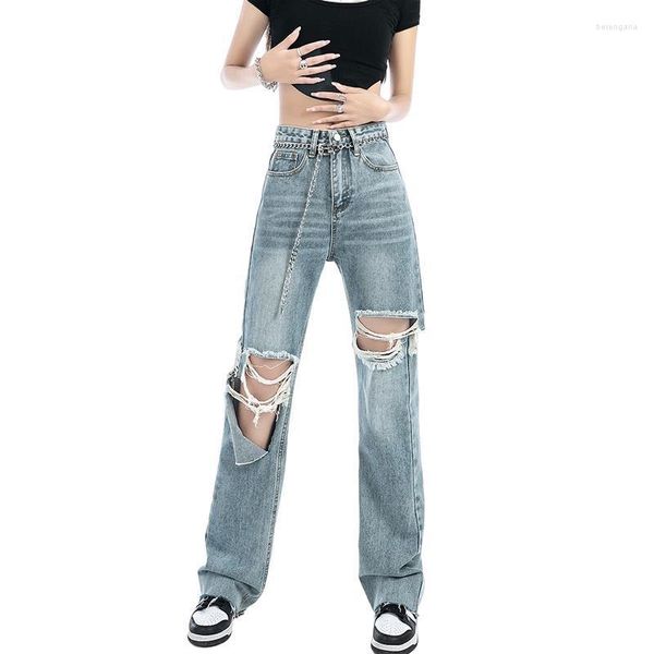 Kadın Kotları 2023 İlkbahar Yaz Kadınları Yırtık Kadınlar Jean Pants Pantolonlar Kadın Geniş Bacak Denim Büyük Delikler