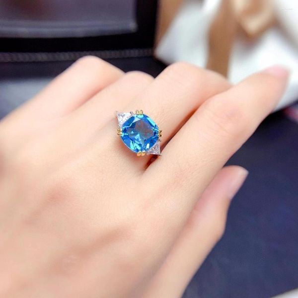 Кластерные кольца модное серебряное кольцо Gemstone для вечеринки 10 мм натуральный топаз 925 подарки для ювелирных изделий Женщина
