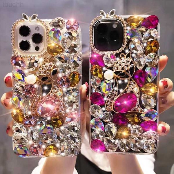 Custodie per telefoni cellulari Custodia per telefono in cristallo di lusso Fox Bling Diamond per iPhone X XR XS 13 11 Pro Max 12 Pro 7Plus 5s 6 s 7 8 Plus SE mini + Cover L230731