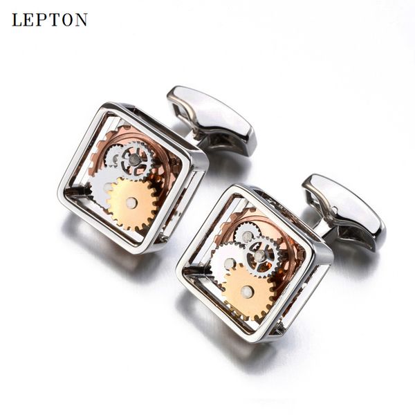 Cuffing Links S Square Steampunk Gear gemelli per uomo meccanismo di orologio Lepton Mashion Men Groom Wedding Bubbink 230816