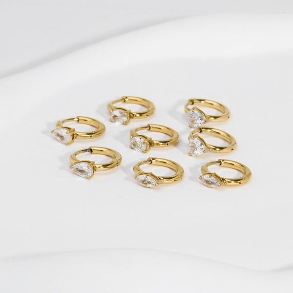 Pendientes de aro 14K chapado en oro de acero inoxidable Post Zirconia cúbica Huggie para mujeres pequeños aros redondos regalo de moda