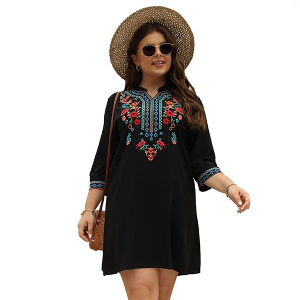 Lässige Kleider Eaeovni Boho-besticktes Kleid für Damen, traditionelle mexikanische Bauernröcke, Hippie-Tunika in Übergröße