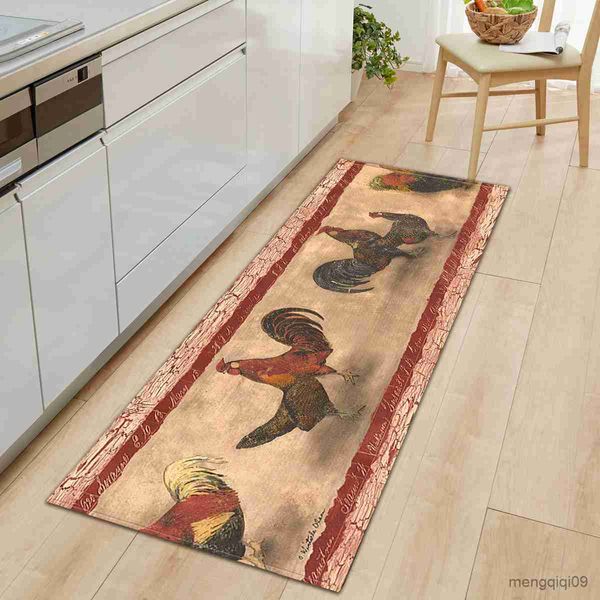 Teppiche Vintage Hahn Tier Ölgemälde Küchenteppich Schlafzimmer Flur Lange Streifen Bodenmatte Anti-Rutsch-Wohnzimmer Teppich Home Decor R230802