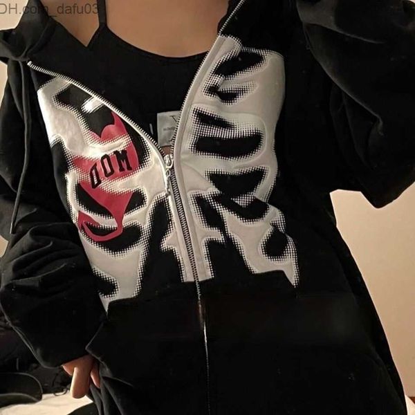 Erkek Hoodies Sweatshirts 90'lar Kadın Fermuarı Y2K Harajuku Süper İskelet Kapşonlu Gotik Hoodie Kadın Grunge Hoodie Fermuar Kapşonlu Kafatası Sweatshirt Z230802