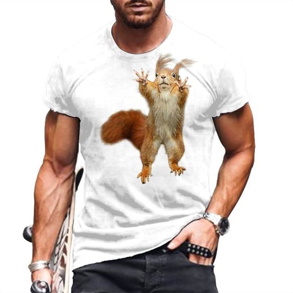 Herren-T-Shirts, Sommer-T-Shirt mit Eichhörnchen-Aufdruck, Rundhalsausschnitt, lockeres Kurzarm-Oberteil, Wildtier, große Straße, lässig, modisch, Kleid, Pullover 230802