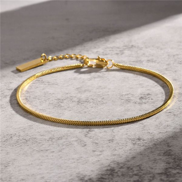 Braccialetti con ciondoli Modyle 1 7mm Catena a serpente quadrata per uomo Bracciale freddo in acciaio inossidabile color oro Cinturino casual di base 230802