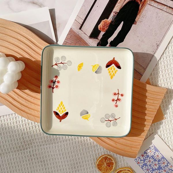Pratos de cerâmica europeus antigos feitos à mão talheres de porcelana prato de sobremesa simples criativo prato de salada suprimentos de cozinha 2023