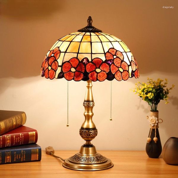 Tafellampen Europese Stijl Shell Lamp Retro Pastorale Tiffany Zuiver Koper Woonkamer Decoratie Studie Slaapkamer Nachtkastje E27
