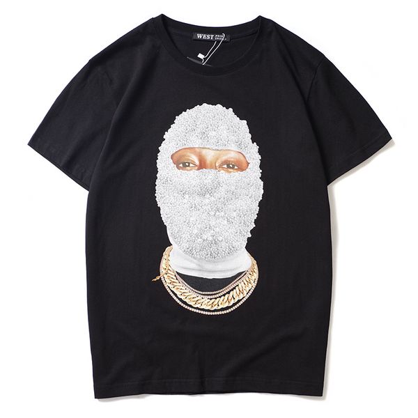 Hipster Maskeli İnci Adam High Street Pure Pamuk Moda Baskı Gevşek Gündelik Erkekler T-Shirt