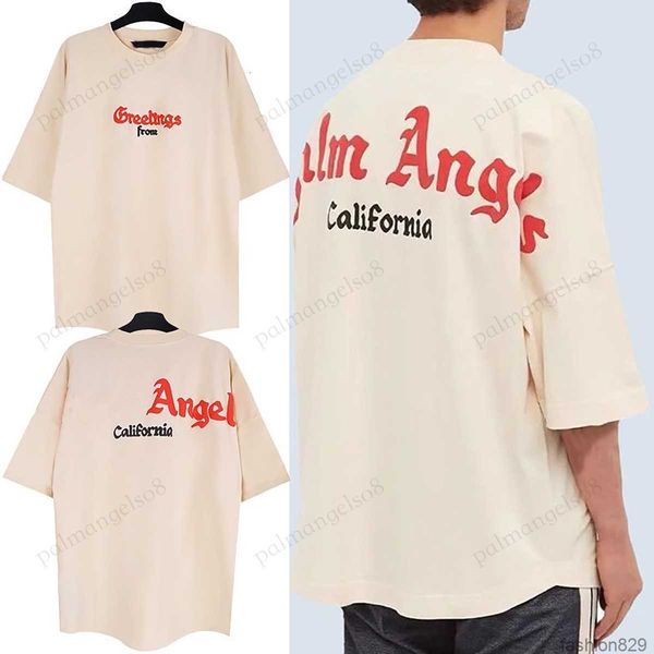 Camiseta Plam Designer Camisa Anjos Mens Camiseta Califórnia Limited Espuma Letras Camisas Mulheres Algodão Casual Solto Palm Angle Curto Asas