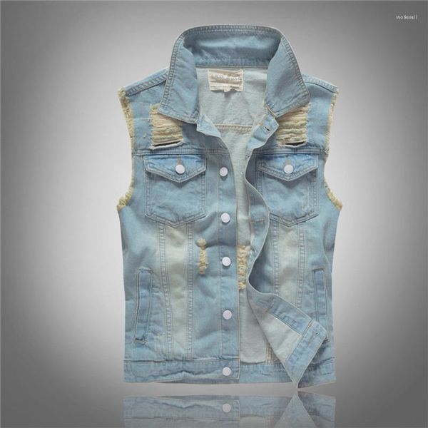 Coletes Masculinos Jaquetas Jeans Motocicleta Moda Masculina Slim Fit Casacos Estilo Punk Vários Bolsos Jeans Colete Tamanho 5XL