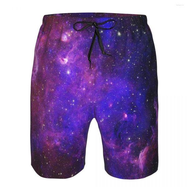 Shorts Masculino Roupa de Banho Masculina Natação Baú Curto Roxo Céu Estrelado Prancha de Praia Natação Surfe