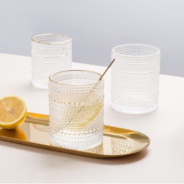 Bicchieri da vino Nordic Golden Relief Trasparente Creativo Cocktail Cup Latte Tè Caffè Whisky Birra Decorazione domestica personalizzata