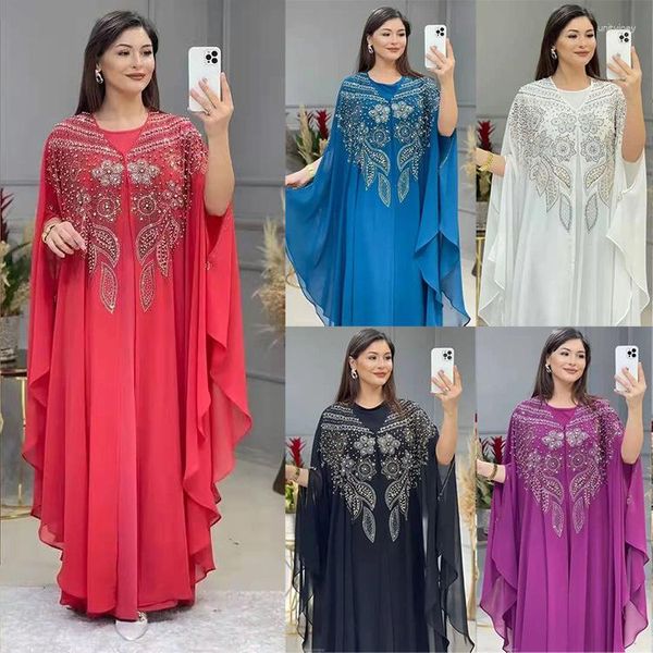 Roupas étnicas Abayas Para Mulheres Dubai Luxo 2023 Chiffon Bou Moda Muçulmana Vestido Caftan Marocain Festa de Casamento Ocasiões Burqa Roupas