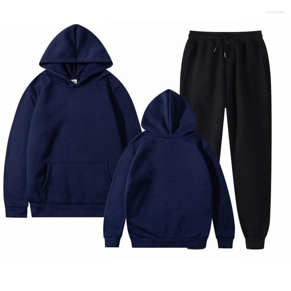 Conjuntos de treino masculino calças com capuz de duas peças casual cor sólida sweatsuit moda esportiva marca conjunto treino masculino es