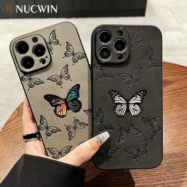 Mobiltelefonhüllen Luxus Cortex Schmetterling Telefonhülle für iPhone 14 13 12 11 Pro Max 7 8 14 plus Xr XR XS Max Laser Stoßstange Love Star Soft Cover L230731