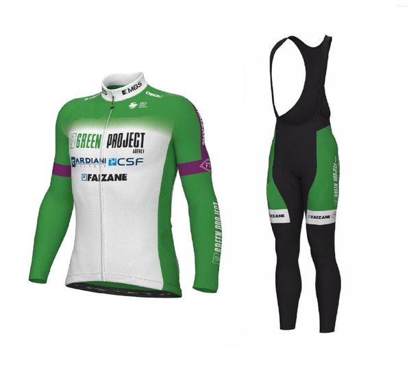 Rennsets WINTER FLEECE THERMAL 2023 GREEN PROJECT BARDIANI CSF FAIZANE Team Radtrikot Langarm Fahrradbekleidung mit Trägerhose