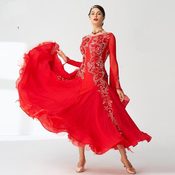 Стадия носить танцевальную одежду Женские красные платья летние платья латинские танцы дамы фламанго танго румба/чаша-b2023