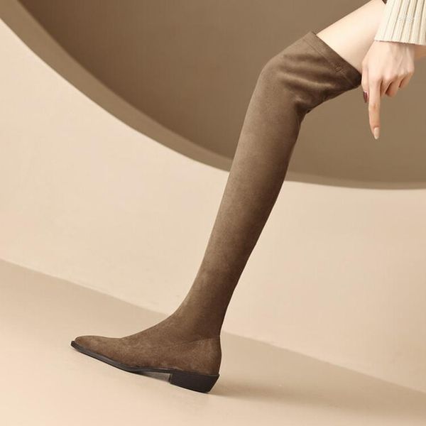 Stivali Marrone Chiaro Donna Coscia Alta Autunno Elastico Sopra Il Ginocchio Botas Nero Moda Casual Appartamenti Lungo Equitazione Botines Femmes