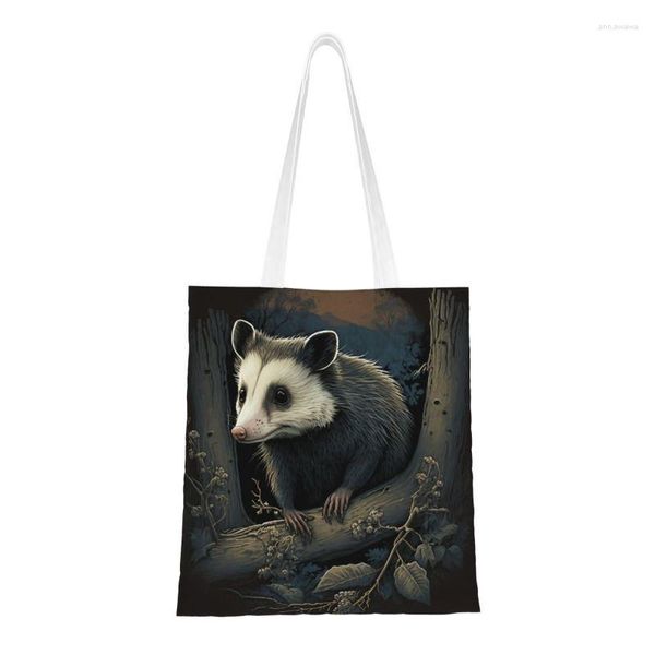 Einkaufstaschen, niedlich bedruckt, Einkaufstasche mit Aufschrift „The Hungry Opossum“, strapazierfähig, Canvas, Schultertasche, Tier-Haustier-Handtasche